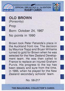 1991 Regina NZRFU 1st Edition #58 Olo Brown Back